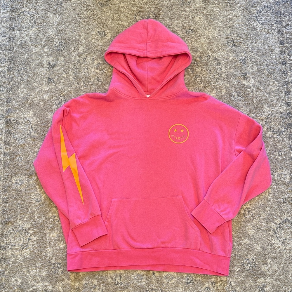 Star fit Pink Hoodie with Yellow Lightning Bolt